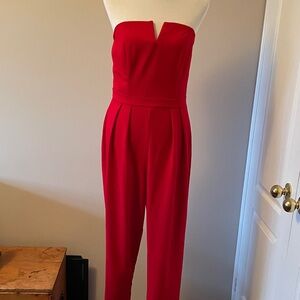 Strapless Red V-Notch Jumpsuit